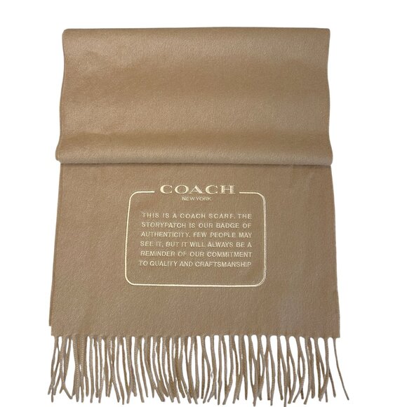 COACH Embroidered Patch Cashmere Scarf Tan/Camel - Picture 1 of 6